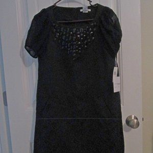 KENSIE $118 Black Textured w/Black Accents Sheer Sleeves Dress size Small NWT